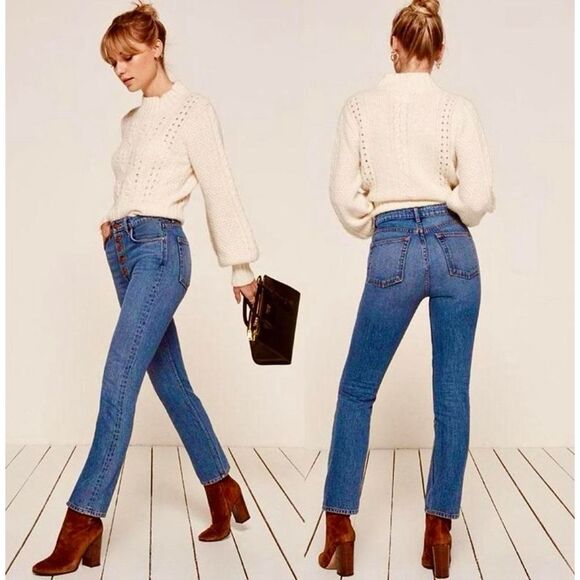 Reformation Winona Slim High Rise Button Fly Jeans in Baltic Wash Blue Size 27 - Picture 5 of 12